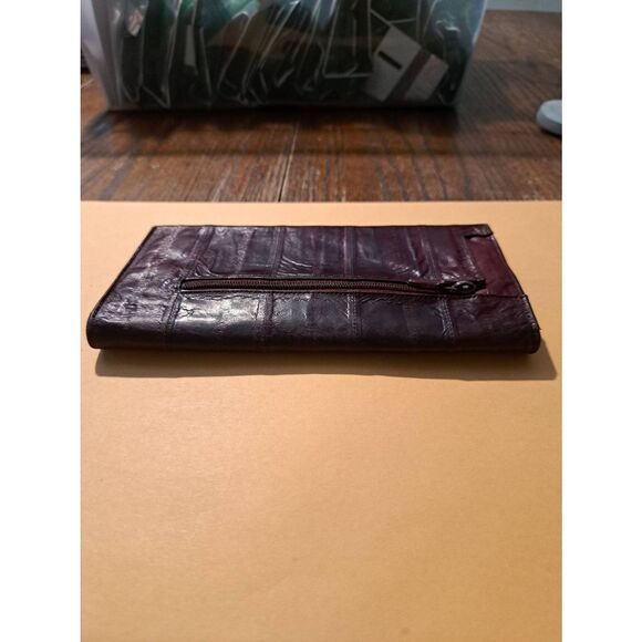 Vintage Eel Skin Burgundy Wallet Snap Closure Zip Compartments Card Slots - Picture 6 of 12